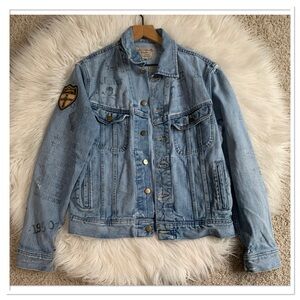 Polo By Ralph Lauren Graffiti Print Patch Jean Jacket Size Small